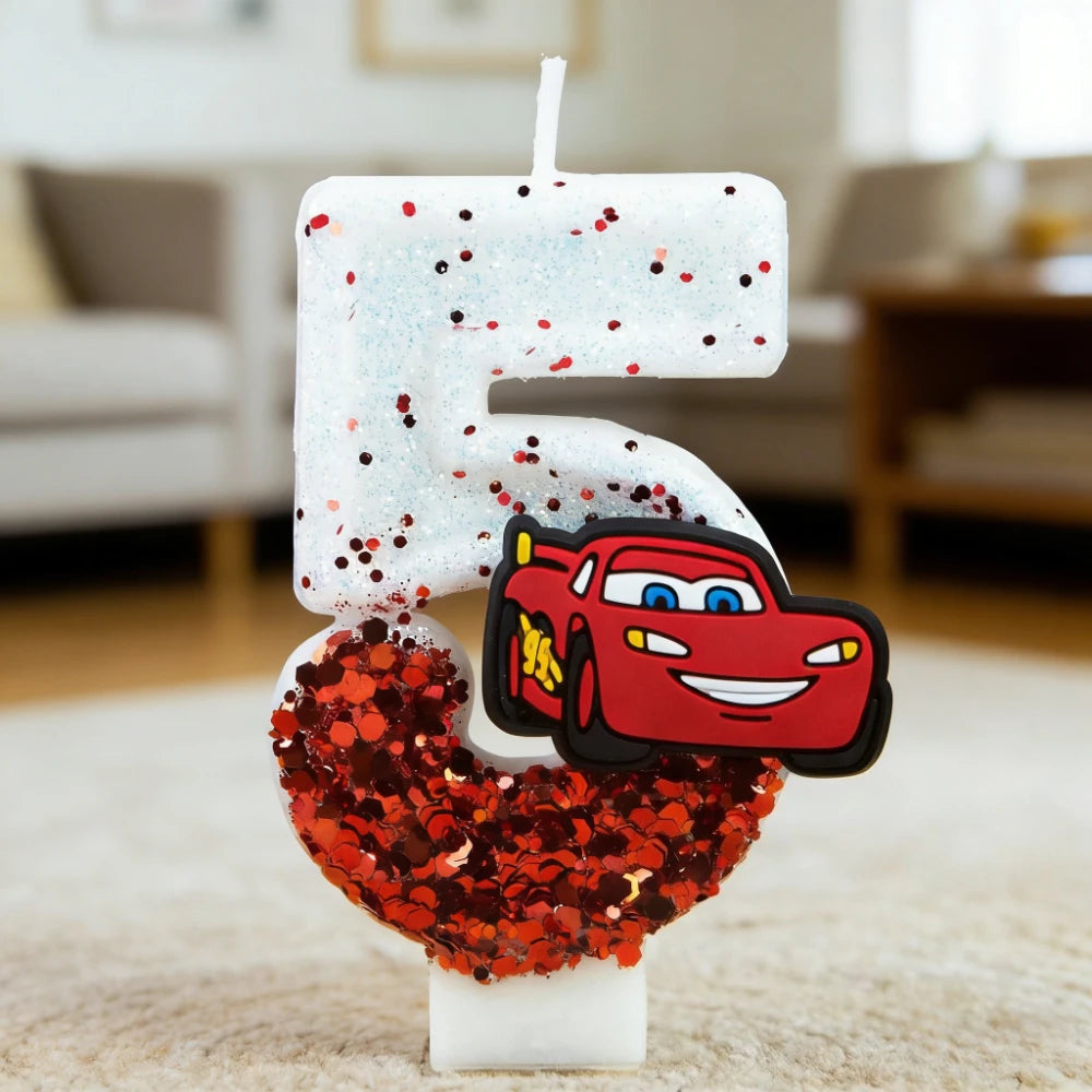 bougie numérique anniversaire lightning mcqueen disney glitter voiture forme chiffre blanc rouge