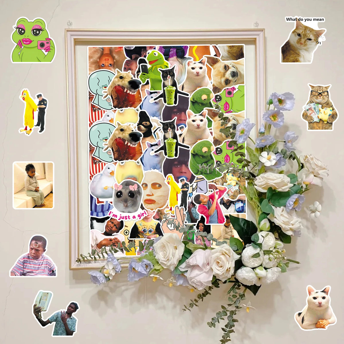 stickers humoristiques memes internet multicolores adhésifs feuillets variés personnages expressions faciales