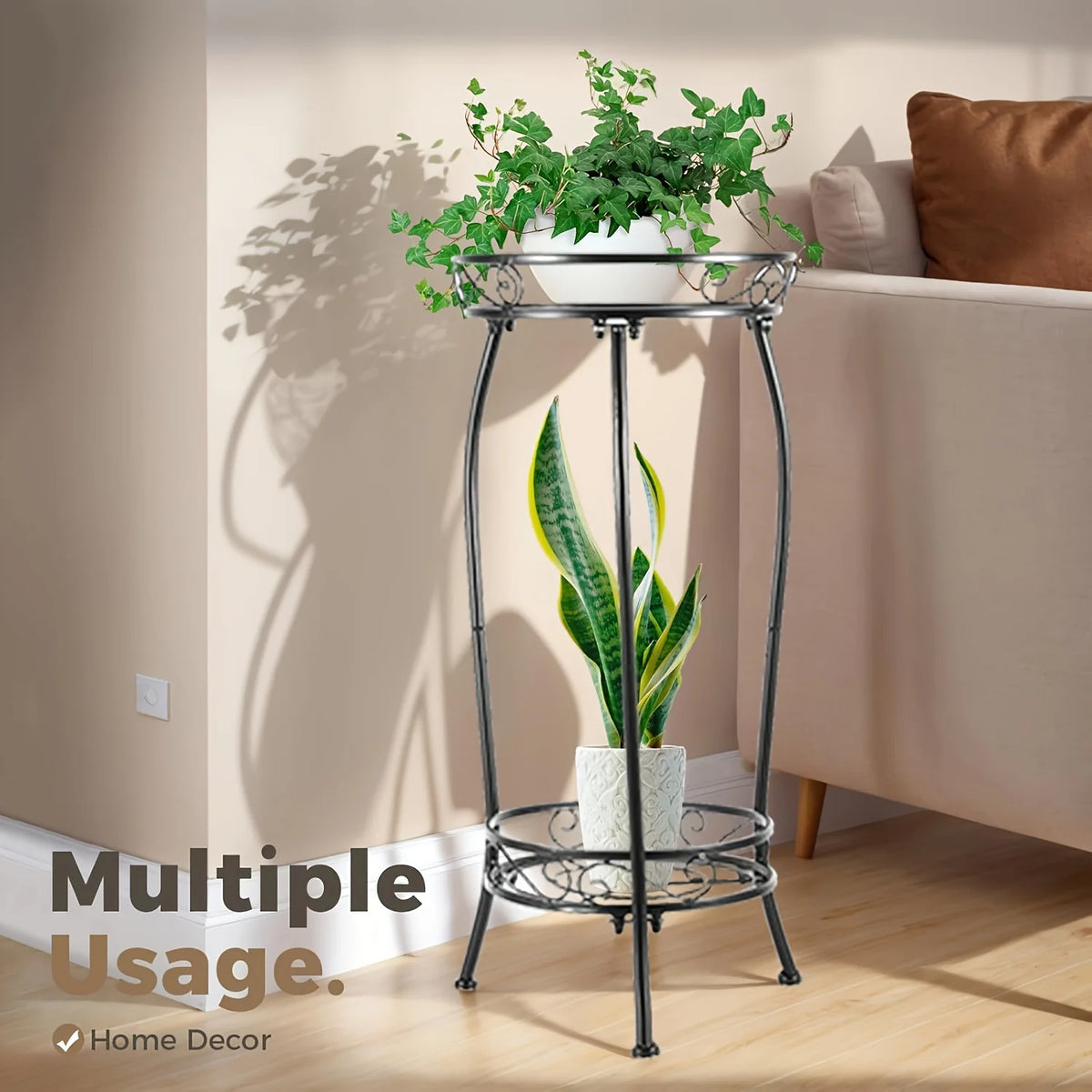 support plante étagère métal ajouré deux niveaux industriel vintage monstera deliciosa sansevieria fleuriintérieurextérieur