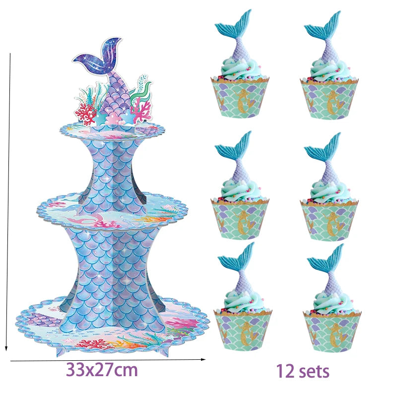 support gâteau tour sous marine cupcakes coques poissons coraux bleu rose violet pastel festive