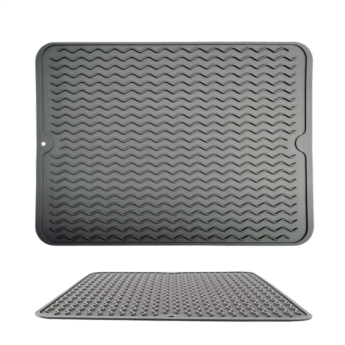 tapis cuisine silicone gris moderne tasse thé bol cuillère fourchette plateau ondulé