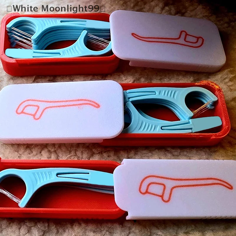 boîte rangement fil dentaire mini cure dents reutilisable blanc rouge bleu jaune moderne pratique