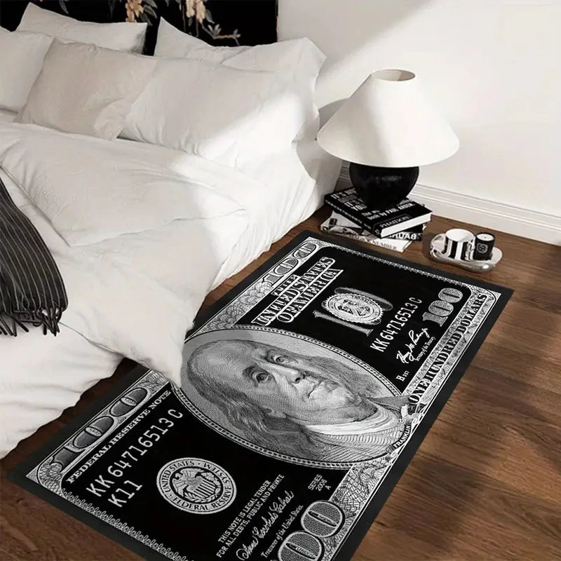 tapis noir blanc motif dollar durable polyester antidérapant usage maison prière