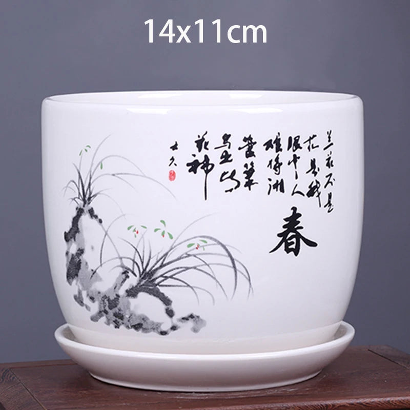 vase decoratif art traditionnel chinois cache pot fleurs oiseaux calligraphie chinoise blanc rouge vert