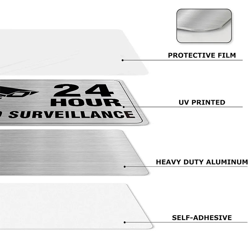 Panneau surveillance vidéo argenté noir caméra 24h adhésif rectangle moderneintérieurextérieur