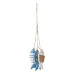 décoration murale poisson bois rayures pois bleu clair blanc vintage corde nouée