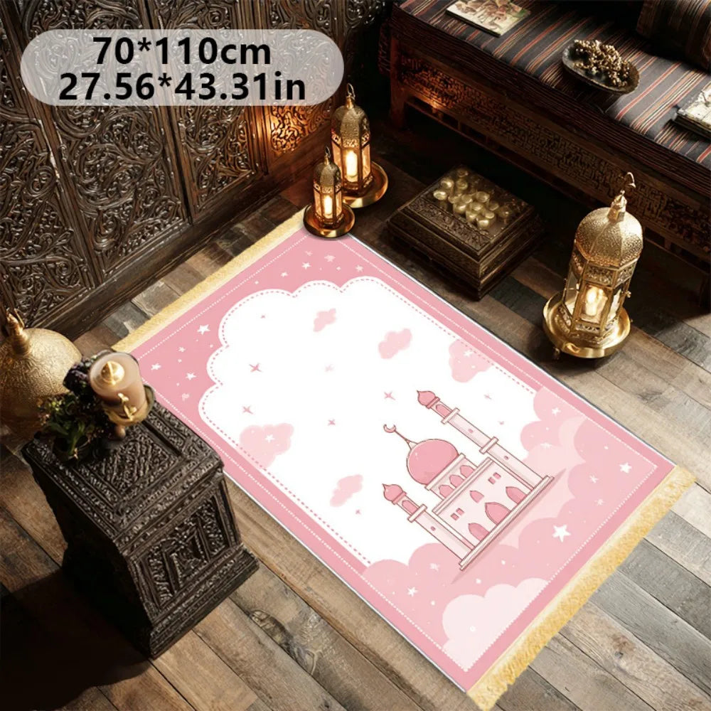 tapis prière islamique rose mosquée nuages étoiles polyester vinyle résistant décoration moderne usage multipleextérieurintérieur