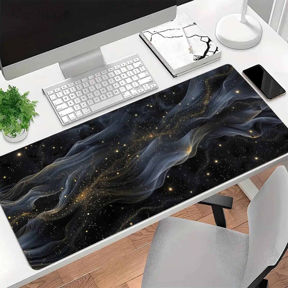 tapis souris noir nuages dorés moderne gamer étoiles abstrait caoutchouc rapideDecorationOffice