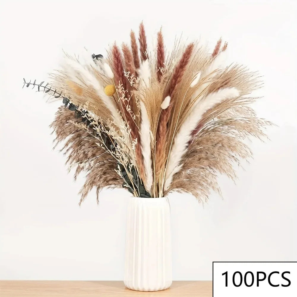 bouquet artificiel plumes orange feuilles marron boho décoration maison anniversaire mariage