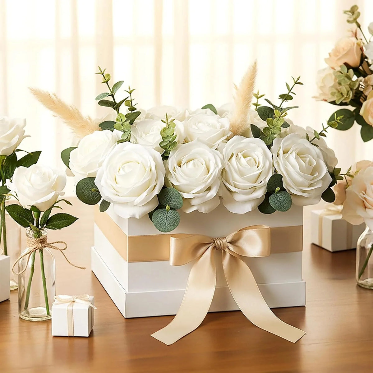 bouquet roses artificielles soie blanc mariage décoration intérieure élégante anniversaire baby shower