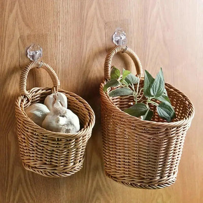 Panier suspendu rotin synthétique noir pour rangement cuisine