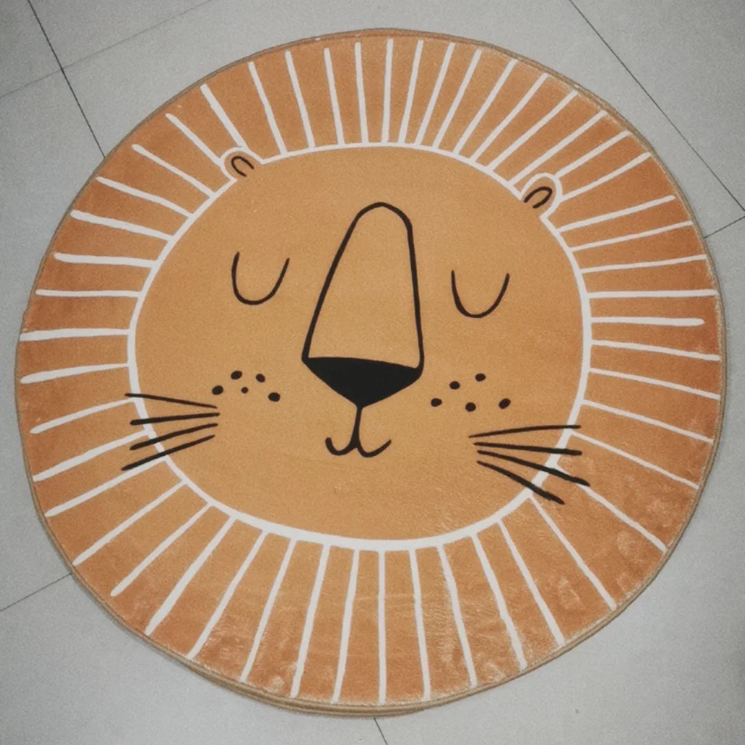 tapis rond dessin animé lion soleil chambre enfant polyester 100x100cm 120x120cm 80x80cm