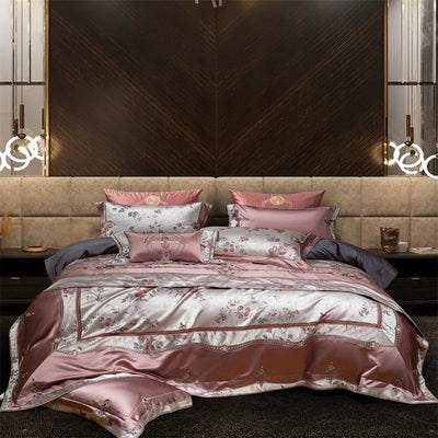 Housse de couette en coton satin jacquard fleurs de roses noire