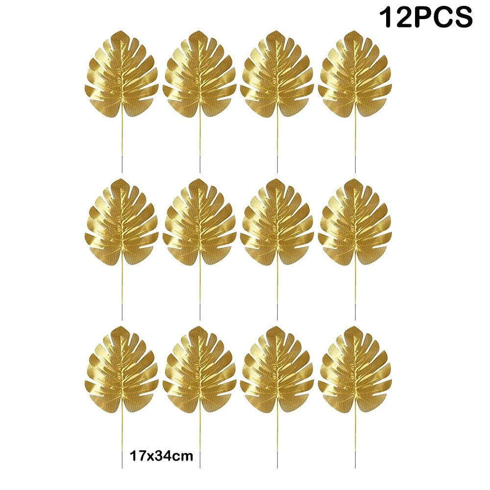 feuilles artificielles vert doré feuilles tropicales moderne extérieur décoration anniversaire mariage baby shower piquet