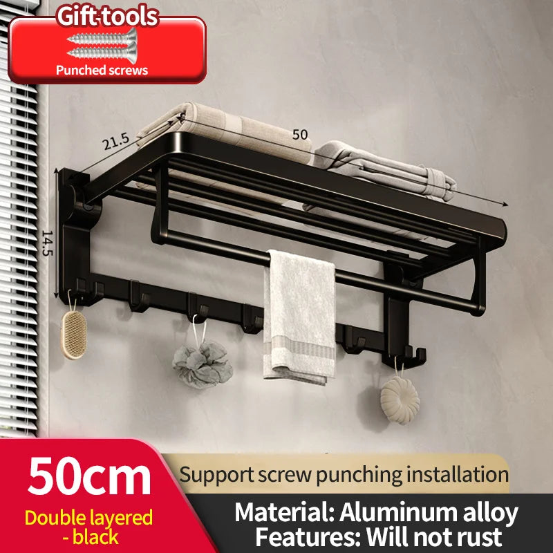 porte serviettes mural aluminium noir étagères salle bain moderne laqué insertion boulon