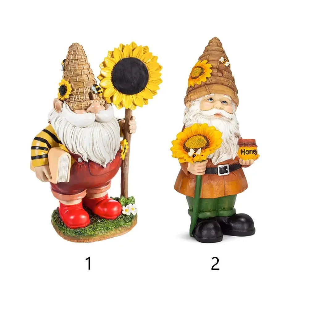figurine gnome jardin blanc rouge vert orange abeille nid fleur tournesol intérieur extérieur