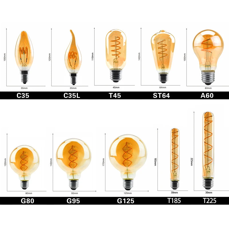 ampoules filament spirale dorée retro or noir opalescent e27 2200k 22w 20000h