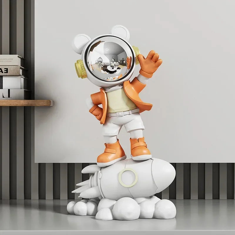statue astronaute ours blanc or moderne décoration intérieure ludique pop art transparent fusée éléments