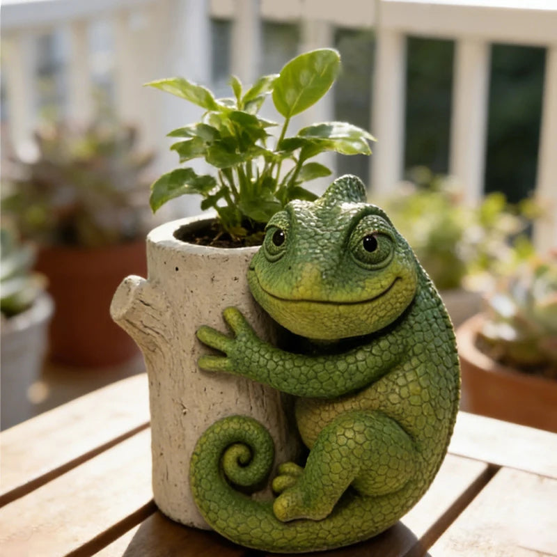 cache pot silicone forme lézard rose orange vert décoratif animalier succulente fleur artificielle