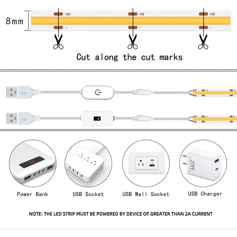 ruban led flexible blanc adhésif 3000k 4000k 6000k moderne minimaliste usb
