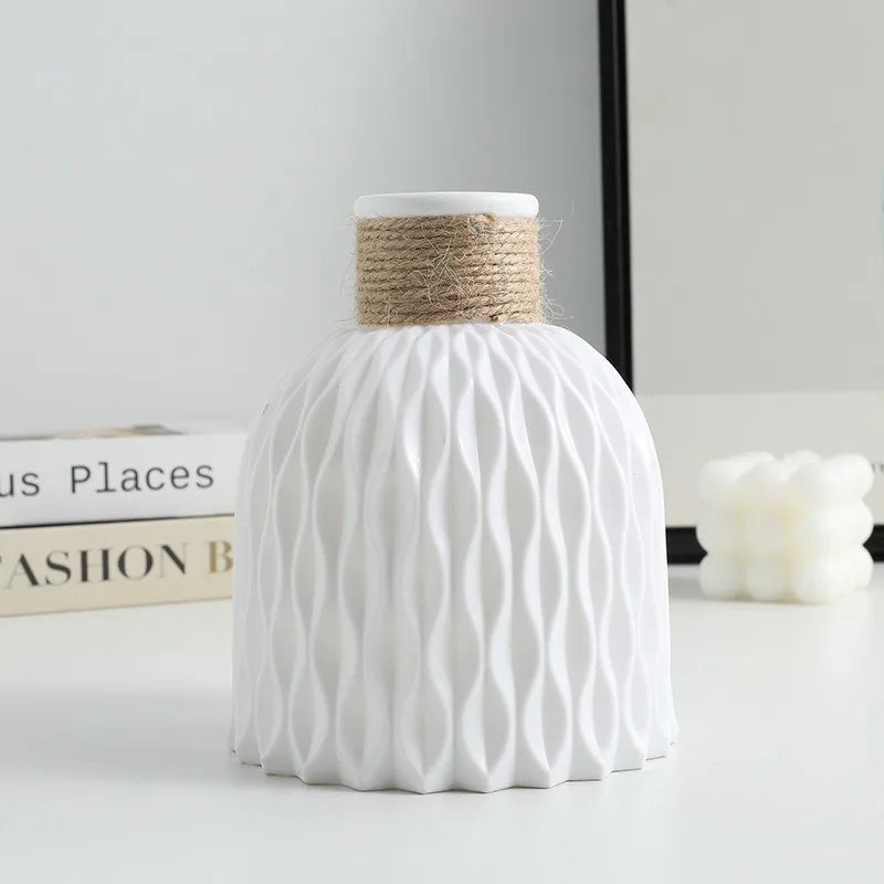 vases décoratifs blanc beige gris rose motif ondulé corde jute moderne