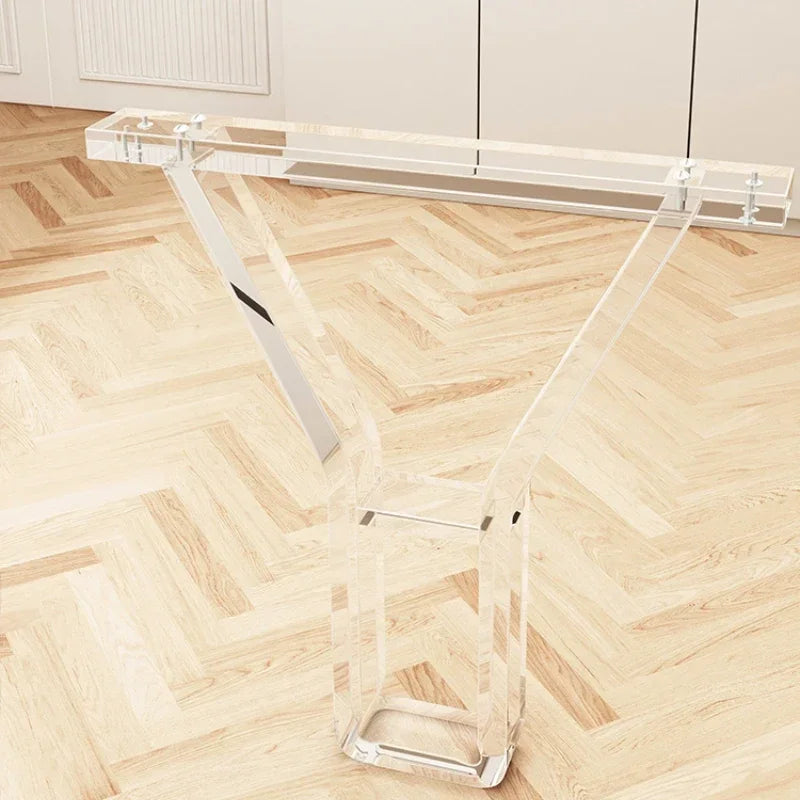 table pliante moderne transparente pieds brillants blanc visibles minimaliste 60cm 72cm