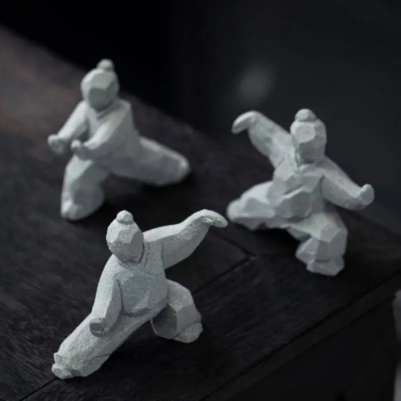 figurine tai chi métal gris clair asiatique minimaliste zen ornement maison
