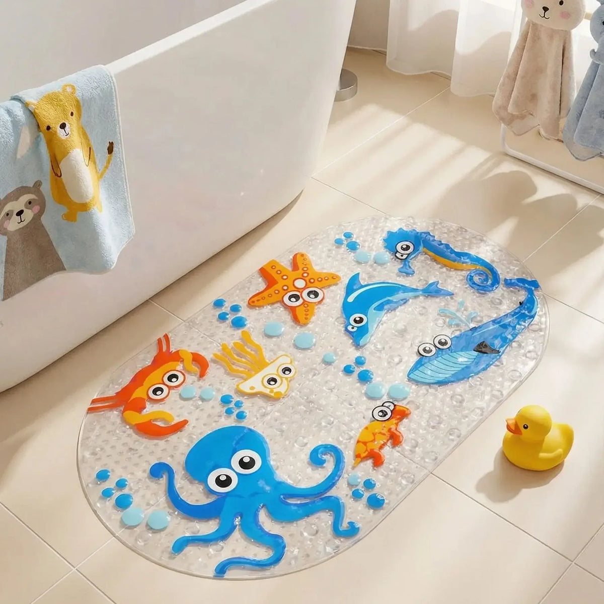 tapis bain antidérapant motifs animaux marins transparent coloré sécurité bain enfants poissons bulles pvc