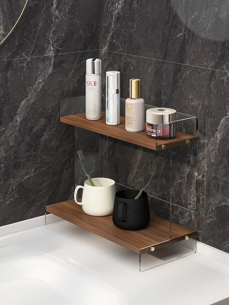 étagère deux niveaux bois marron clair métal argenté moderne minimaliste plateau lisse vase bouteille