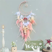 décoration murale attrape rêves bohème plumes croissant lune rose bleuclair vertclair