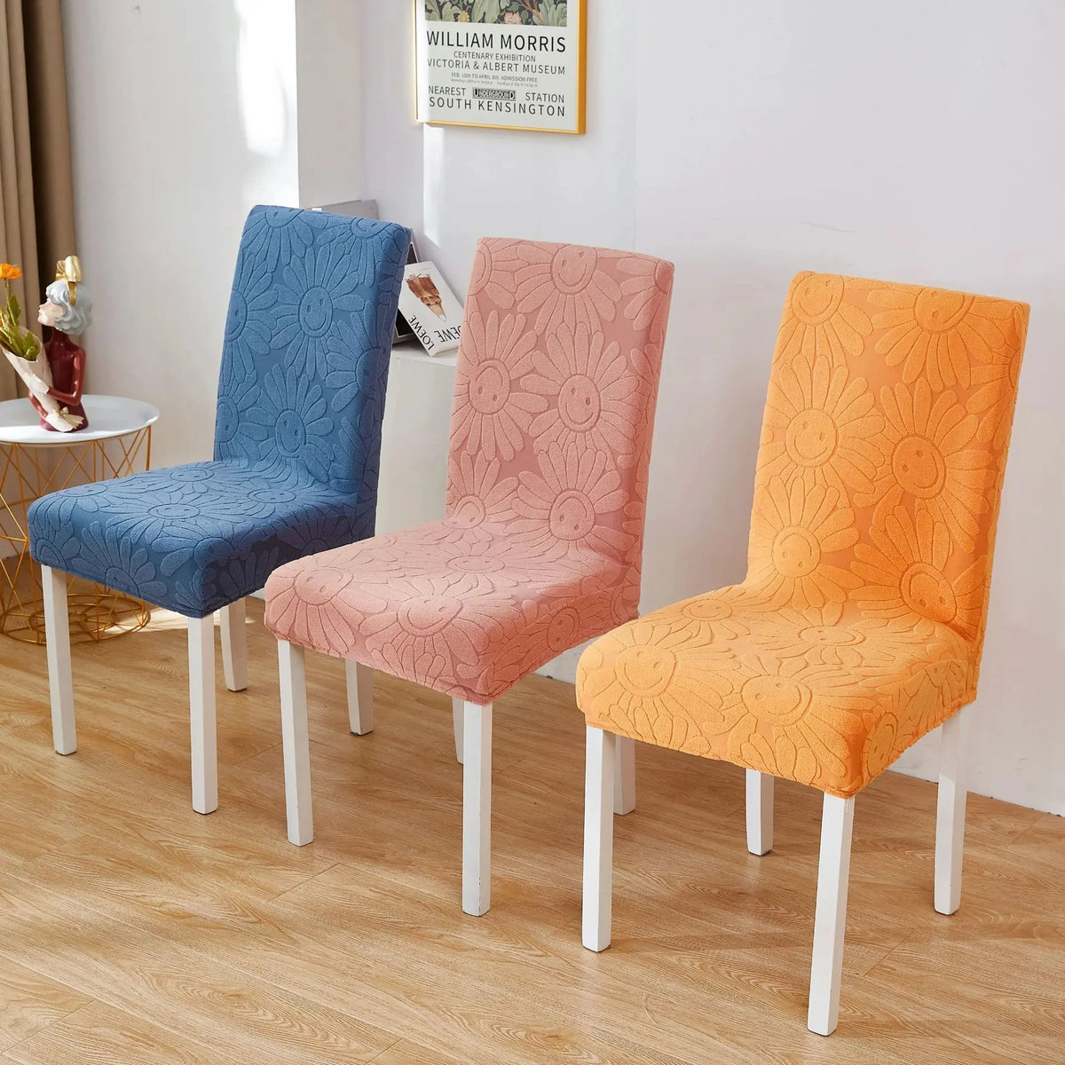 housse chaise rose bleu orange fleurs souriant moderne elasthanne polyester