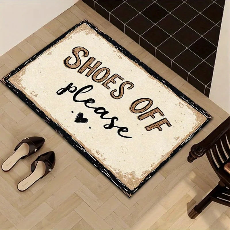 tapis d'entrée moderne marron clair motif cœur shoes off antidérapant polyester