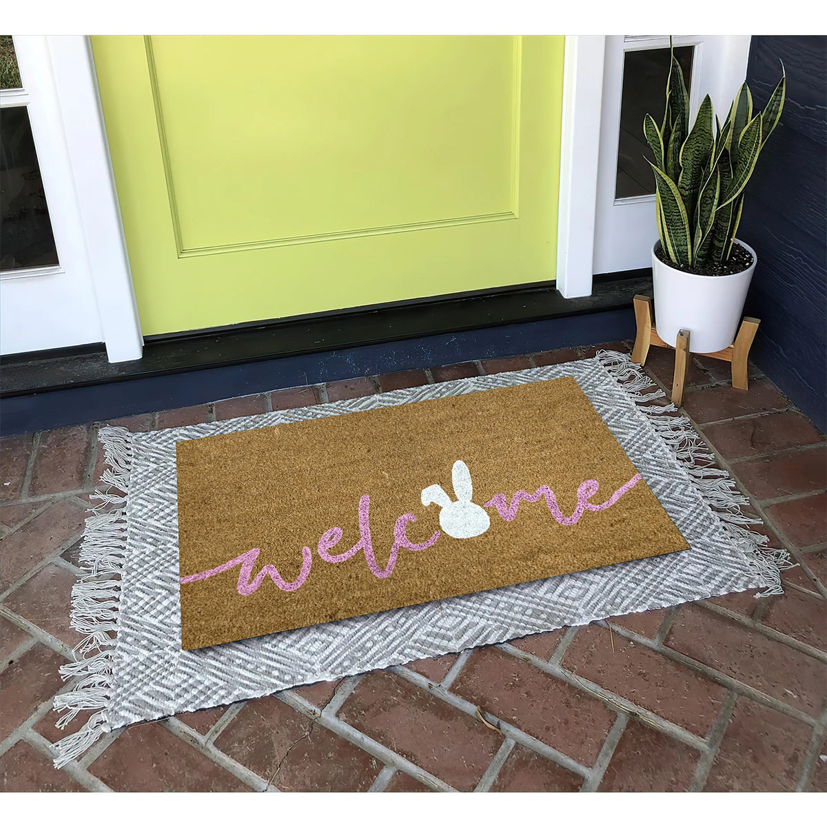 tapis d'entrée antidérapant welcome lapin marron clair moderne décoration printanière résistant décolorationextérieur cuisine porte