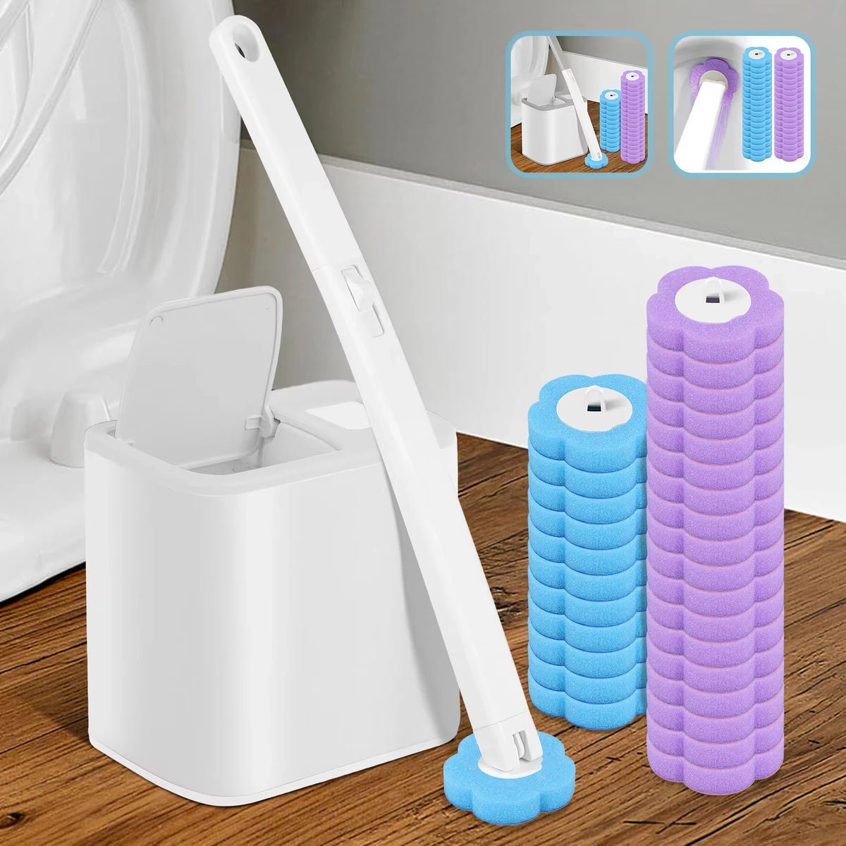 brosse wc remplacement tête jetable 18 36pcs long manche hygiène durable blanc bleu violet