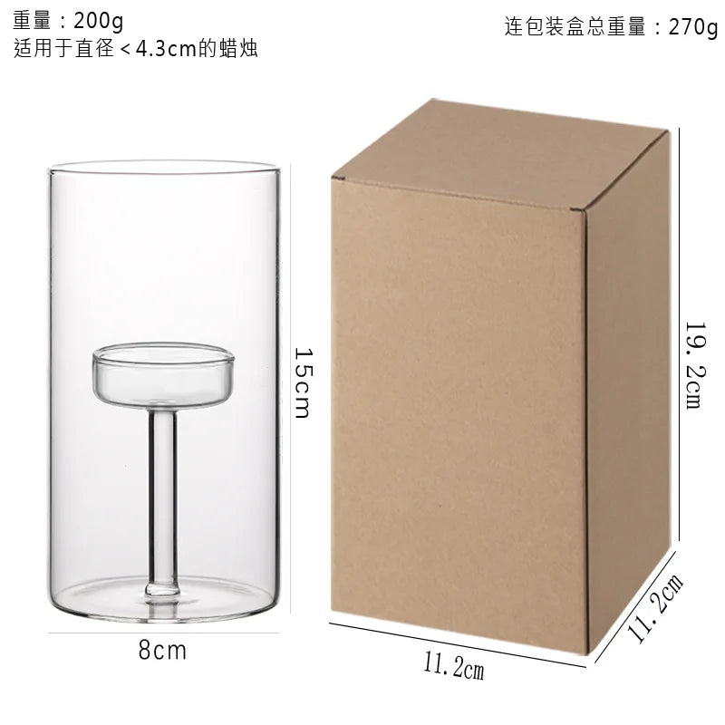 bougeoir moderne verre transparent orange pied simple décoration intérieure bougie