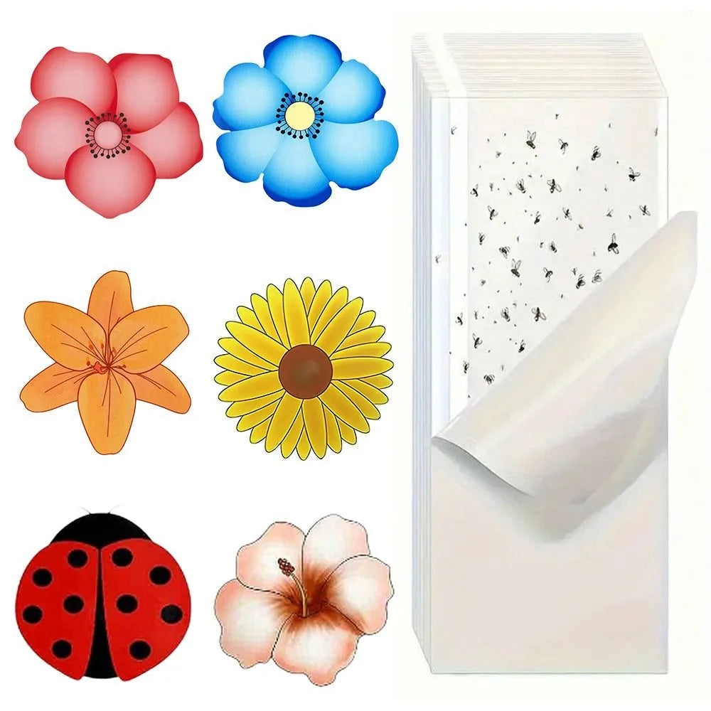 sticker mural décoratif moderne fleurs stylisées pavot tournesol rouge bleu orange jaune