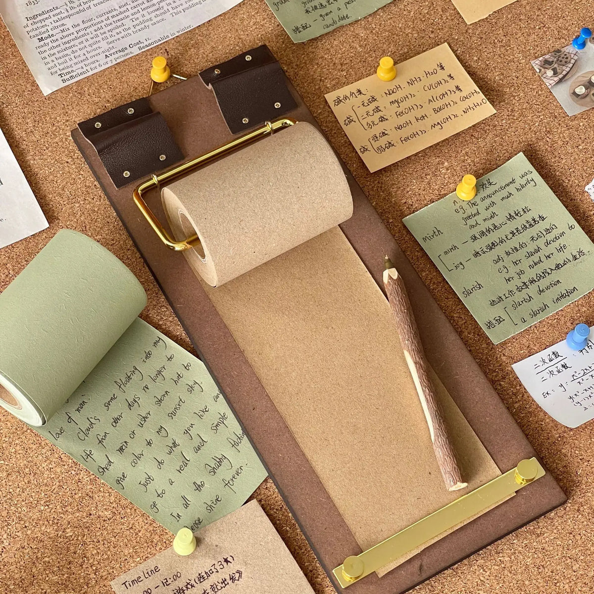 tableau liste tâches papier rouleau rechargeable clips suspension moderne écriture planning notepad marron beige