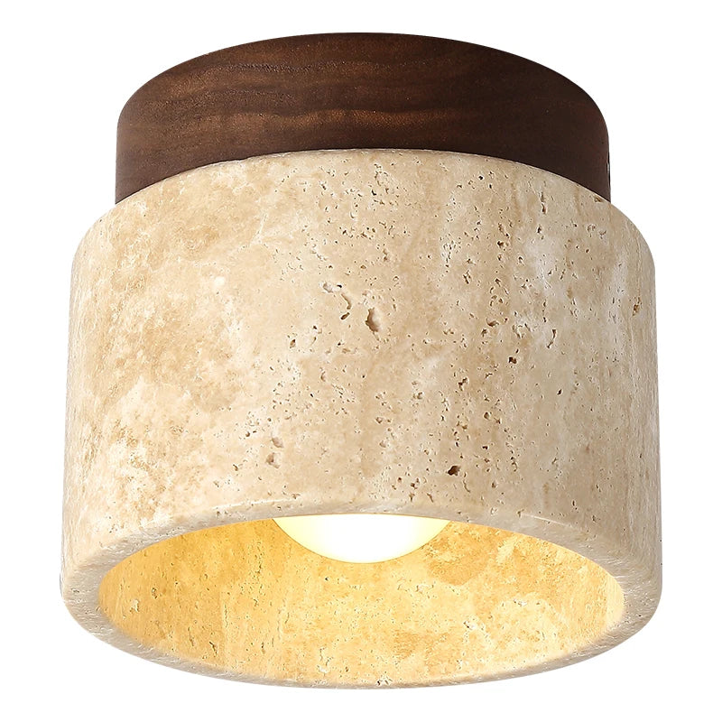lampe moderne pierre bois beige brun ampoule E27 texture naturelle fixée surface chambre salon