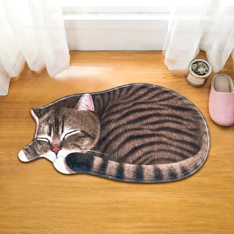tapis sol décoratif motif chat réaliste antidérapant polyester salon chambre entrée maison