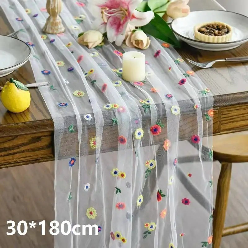 table chevet brodée fleurs transparente couleur blanc jaune vert rose bleu festive anniversaire mariage
