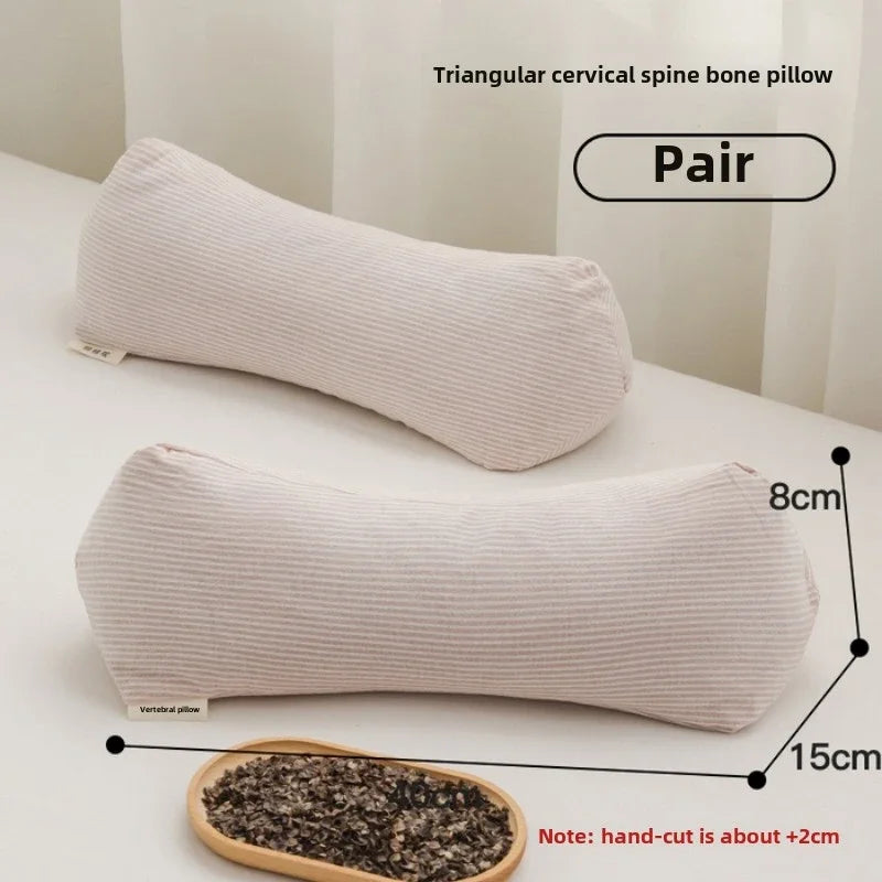 oreiller cervical triangle coton sarrasin rayé gris bleu beige minimaliste catégories
