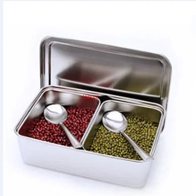 boîte épices argentée moderne cuillères épices incluses distributeur condiments inoxydable respectueux l'environnement