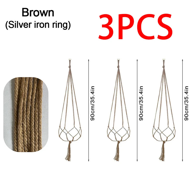 Macramé suspendu tissé main boho pots blancs plantes vertes noirs