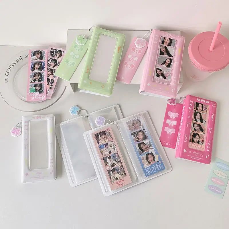 porte cartes kawaii floral rose vert bleu violet blanc cartes autocollants(chainette)