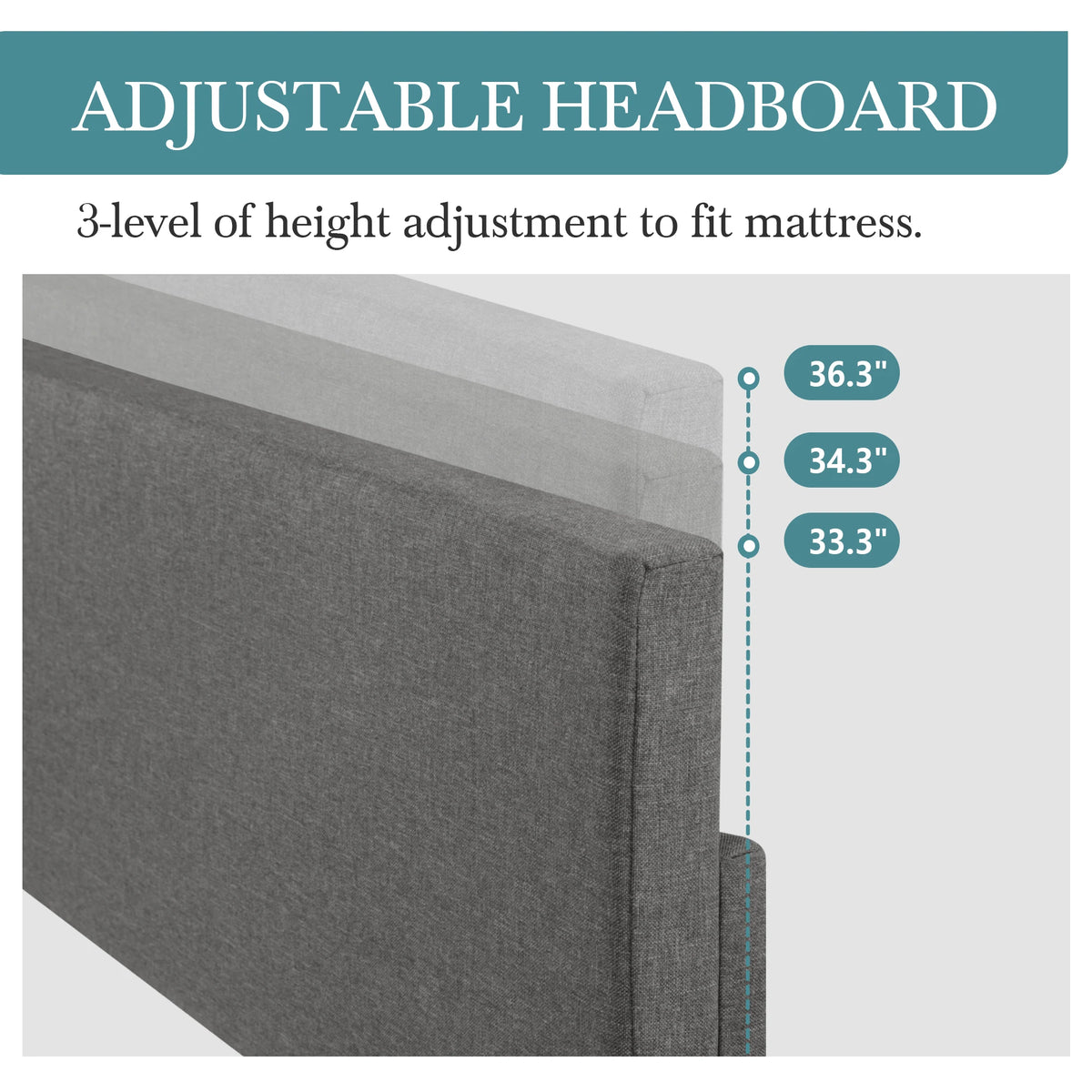 lit gris moderne tissu uni cadre assemblage matelas recommandé boîte springs adjustable headboard