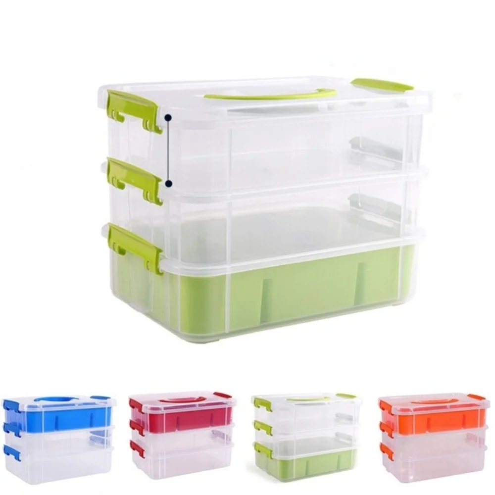 boîte rangement transparente moderne multicolore compartiments réutilisable plastique respectueux environnement poignées détachables