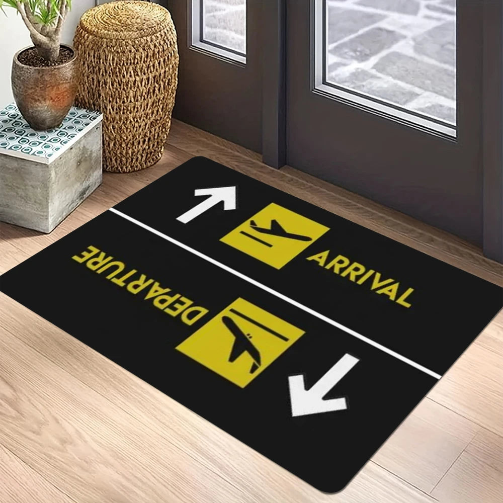tapis d'entrée moderne avion gris noir jaune motif graphique décoration maison sol porte extérieur