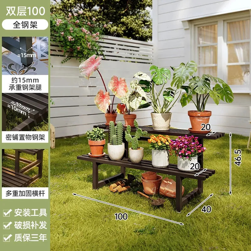 support plantes moderne banc jardin marron foncé structure bois barres horizontales 80 100 120