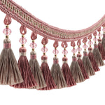 ruban franges rouge bordeaux beige clair decoratif textile maison bordure pompons 11cm