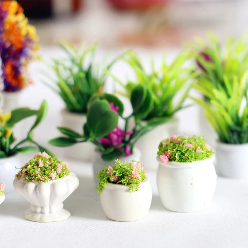 accessoires poupée deco maison blanc motifs floraux classique pots fleurs simulation enfants six douze